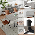 63"- 78.7" Extendable Dining Table with 6 Brown Dining Chairs, Modern Kitchen Table Set for 6, Thickened Expandable MDF Wooden Table with Metal Legs for Dining Room, Kitchen, Home