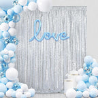 Silver Sequin Backdrop 7ft x 7ft Glitter Photo Booth Backdrop Curtains for Wedding Birthday Baby Shower Event