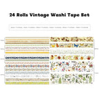 24 Rolls Vintage Washi Tape Set, Floral Letter Butterfly Mushroom Botanical Flower Writable Decorative Tapes for Scrapbooking , Junk Journal supplies, Bullet Journaling 5-75mm Wide 9.84ft long/Roll