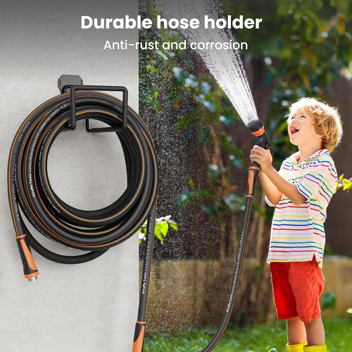 Giraffe Tools Garden Hose 100ft x 5/8", Water Hose Heavy Duty, Flexible with Watering Timer Nozzle and Yard Sprinkler, Lightweight Hybrid Hose with Swivel Handle, Male to Female Fittings
