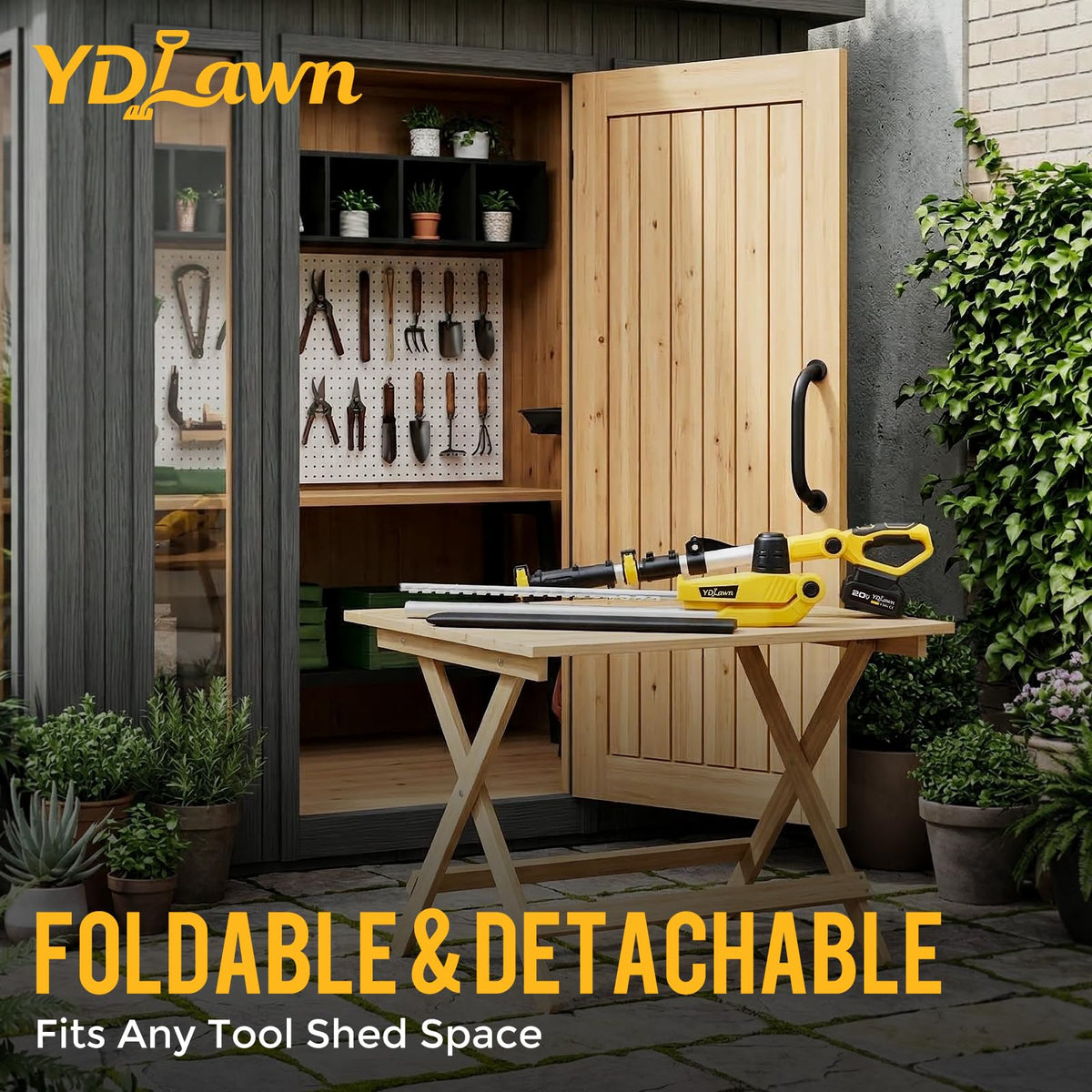 YDlawn 20V Cordless Pole Hedge Trimmer, 15 Ft Reach, 2 x 4.0Ah Batteries
