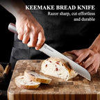 KEEMAKE Bread Knife for Homemade Bread, 8" Sourdough Bread Knife Serrated with Ultra Sharp High Carbon Stainless Steel Blade, Cutting Slicer for Bread Cake Fruit, Ergonomic Handle, Gift Box Included