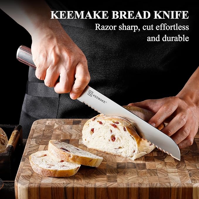 KEEMAKE Bread Knife for Homemade Bread, 8" Sourdough Bread Knife Serrated with Ultra Sharp High Carbon Stainless Steel Blade, Cutting Slicer for Bread Cake Fruit, Ergonomic Handle, Gift Box Included