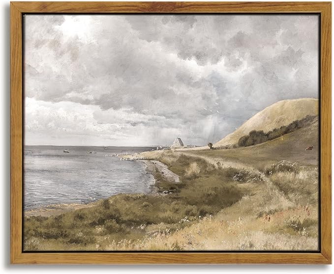 InSimSea Framed Canvas Wall Art Vintage Decor, Home Decor Danish Coastal Landscape in Stormy Weather Classical Paintings, Coastal Wall Art for Living Room Bedroom Office Decor, 8"x10"