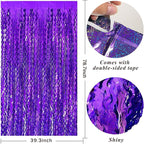 2 Pack Purple Backdrop Tinsel Foil Fringe Curtains Sparkle Metallic Wavy Foil Fringe Backdrop Curtain Photo Booth Props for Halloween Party Decorations Birthday Graduation Bachelorette