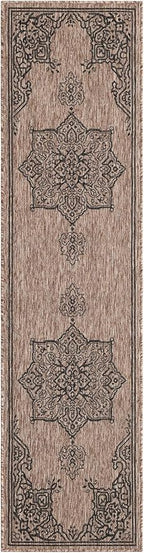 Unique Loom Outdoor Traditional Collection Area Rug - Antique (2' x 8' Runner Beige/Black)