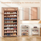 Laiensia 9-Tier Vertical Shoe Rack Organizer, Space Saving Shoe Storage Organizer, Non-Woven Cover Shoe Shelf Holds 36-45 Pairs for Bedroom, Hallway, Closet Entryway, Brown