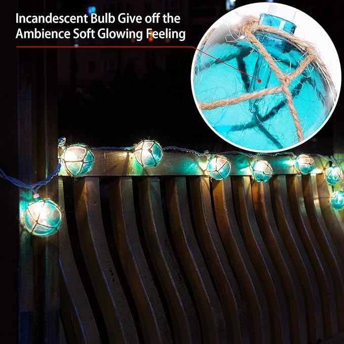 Nautical String Lights, Beach Theme Float Lights Set of 10 Blue G50 Beach String Lights for Ocean Themed Decor,Fishing Fairy Lights Adding Flare of Coast Room Decor
