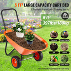 VEVOR Wheelbarrow Cart, 5 Cu. Ft. Load & 397 lbs Capacity, 2 Wheels Garden Dump Cart, Garden Wagon with Handle & 10" Wide Track Wheels, Easy Loading Utility Yard Cart & Wagons for Outdoor Lawn Yard