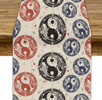 Yin Yang Table Runner, Vintage Mid Century Traditional Oriental Koi Fish Mystical Celestial Moon Stars Print Table Runner for Kitchen Dining Table Party Decor, 13x60inch