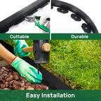 AGTEK 118FT Plastic Landscape Edging Kit 2inch Height No-Dig Garden Edging Border Lawn Edging Roll for Flower Bed Lawn Yard, Black, with 72 Anchoring Spikes