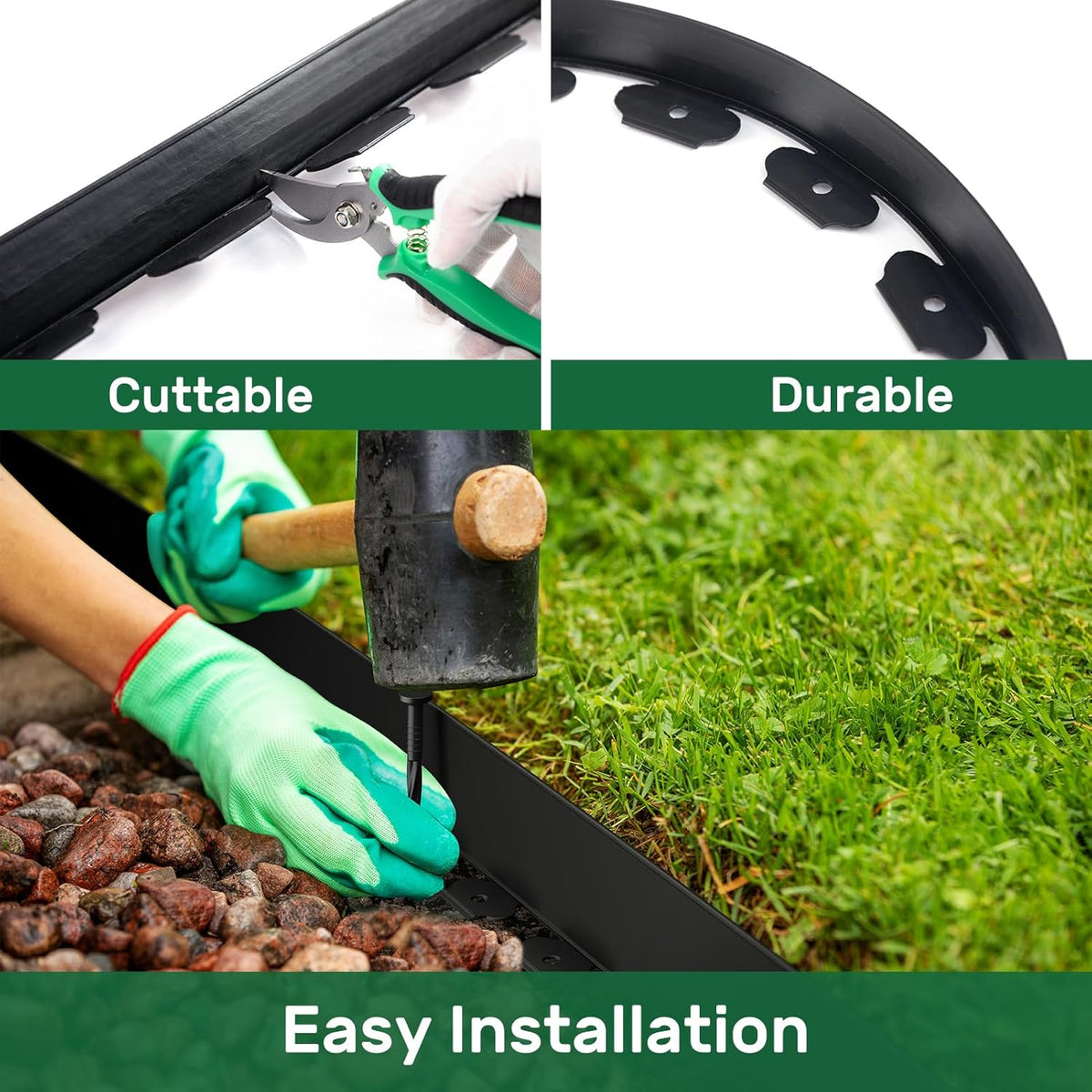 AGTEK 118FT Plastic Landscape Edging Kit 2inch Height No-Dig Garden Edging Border Lawn Edging Roll for Flower Bed Lawn Yard, Black, with 72 Anchoring Spikes