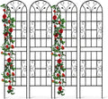 4 Pack Metal Garden Trellis 86.7" Tall Outdoor Climbing Plant Support for Roses, Flowers, Rustproof Durable Black Galvanized Tube, Lawn Garden Fence Decor Screen (4, Black curves-86.7" H)