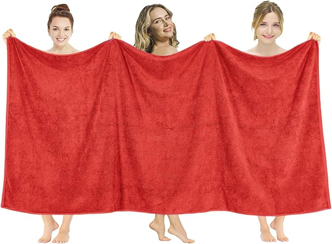 American Soft Linen Oversized Bath Sheet 40x80 Extra Large for Bathroom, 600 GSM 100% Cotton Turkish Jumbo Bathsheet Towels for Adults, Red Bath Sheet