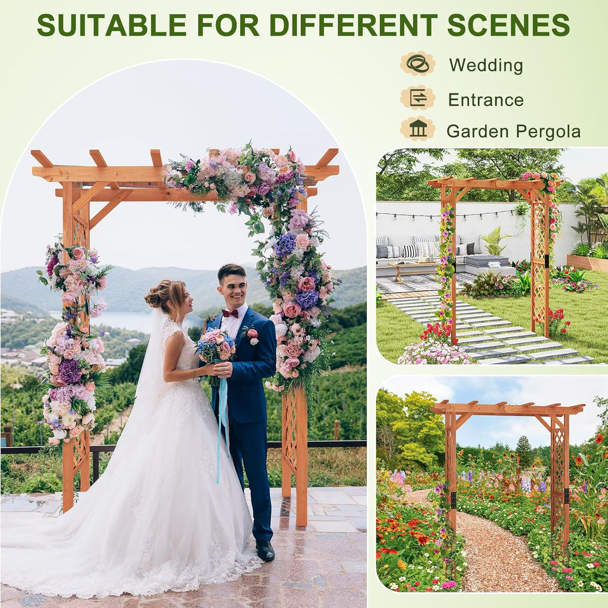 Giantex 7FT Wood Garden Arbor Trellis, Wedding Arch for Outdoor Patio Birthday Bridal Party Prom Decoration, Garden Trellis Pergola Arbor for Climbing Plant Rose Vines