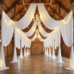 50ft x 15ft Ivory Wrinkle Free Backdrop Curtains for Parties,Silky Polyester Fabric Wedding Ceiling Drapes, 10 Panels 15ft Photo Back Drop Drapes for Baby Shower Photography Stage Background Cloth