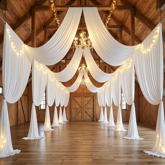 10ft x 15ft Ivory Wrinkle Free Backdrop Curtains for Parties,Silky Polyester Fabric Wedding Ceiling Drapes, 2 Panels 15ft Photo Back Drop Drapes for Baby Shower Photography Stage Background Cloth
