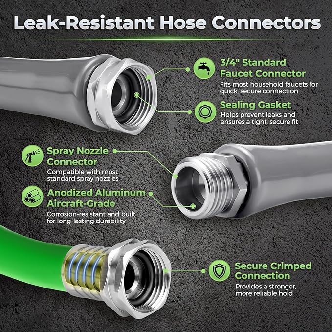 Garden Hose 50 Ft With 8-Pattern Spray Nozzle, 5/8" Lead-Free Flexible Water Hose With 3/4" Anodized Aircraft-Grade Aluminum Interface, Lightweight No-Kink Water Pipe For Lawn, Yard, Outdoor Cleaning