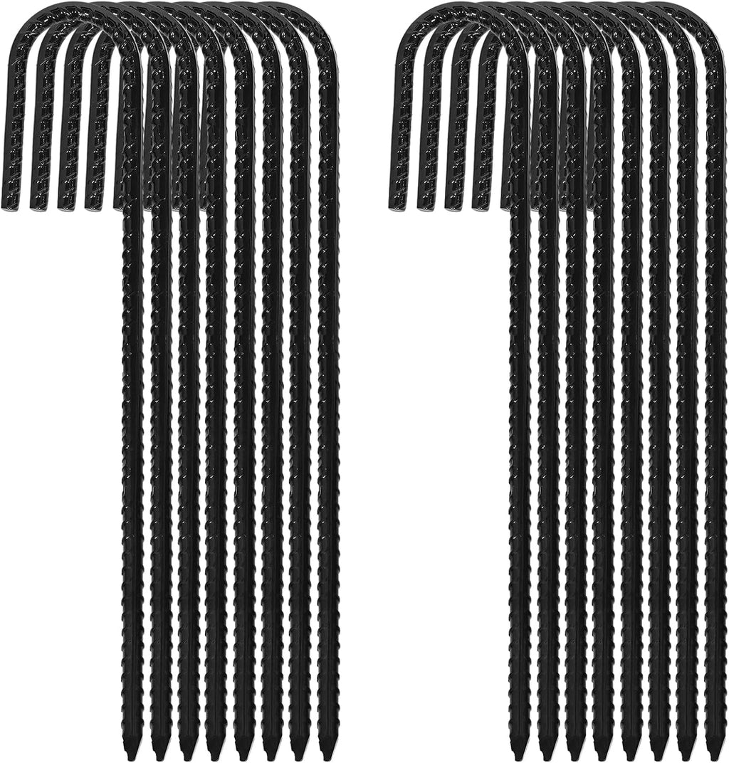ERYTLLY 12In Rebar Stakes J Hook Heavy Duty Galvanized Metal Stakes for Ground Barrel Soil Tent Swing Set Anchors Fence Stakes Curved Steel Plant Support Garden Stakes with Hooks（12in 16pk）