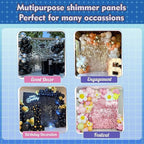 Qcity Iridescent Silver Shimmer Wall Backdrop 36PCS, Black Back Not See-Through Design, Square Sequin Glitter Backdrop Panel, Perfect for Outdoor Events, Birthdays, Wedding and Party Decoration