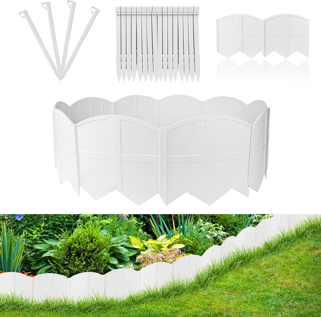 20Pcs Garden Edging Border Landscape Edging Lawn Garden Fence Decorative Landscape Border 20Ft Length Landscaping with 20 Pcs Stakes for Lawn Flower Bed Yard White