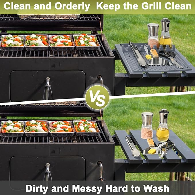 Silicone Grill Mat for Blackstone Silicone Griddle Tools Mat with Drip Pad Grill Pad for Outdoor Grill Kitchen Countertop (Gray)