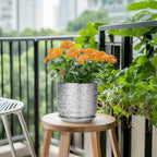 Ceramic Flower Pot - 7 Inch Ceramic Plant Pot for Indoor Flowers, Modern Outdoor Round Planter with Drainage Hole and Saucer, Gifts for Plant Lovers, Home Garden Decor, Silver