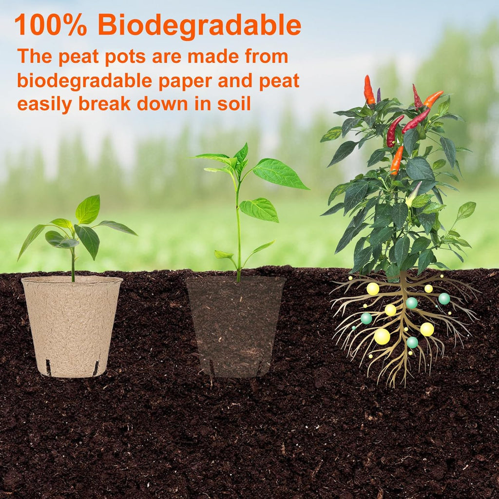 60 Packs 3.15 Inch Peat Pots,Biodegradable Pots for Seedlings with Drainage Holes, Garden Germination Nursery Pots with 50Pcs Plant Labels