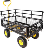 Heavy Duty Garden Wagon with Foldable Sides, Pneumatic Tires, Adjustable Handle (Yellow + Black Double Layer)