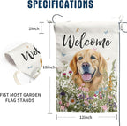 Spring Summer Garden Flag Floral Golden Retriever Yard Flag Flower Dog Garden Flags for Outside Small Outdoor Welcome Flags 12x18 Double Sided