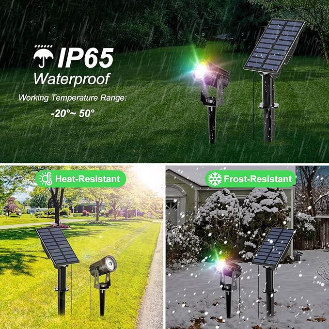 T-SUN RGB Solar Spotlights Waterproof Outdoor, Lights Auto ON/Off Color Changing Wall for Garden, Driveway, Pathway, Pool Area(RGB), 1-IN-1