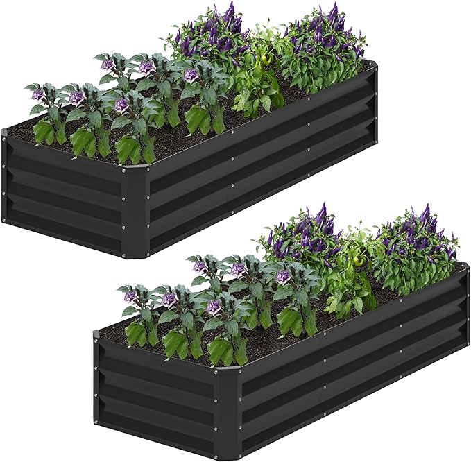 2PCS 6x2x1FT Galvanized Raised Garden Bed,Planter Raised Beds-Metal Garden Box,Large Plant for Outdoor Planting, Vegetables Bed，Flower,herb-Black