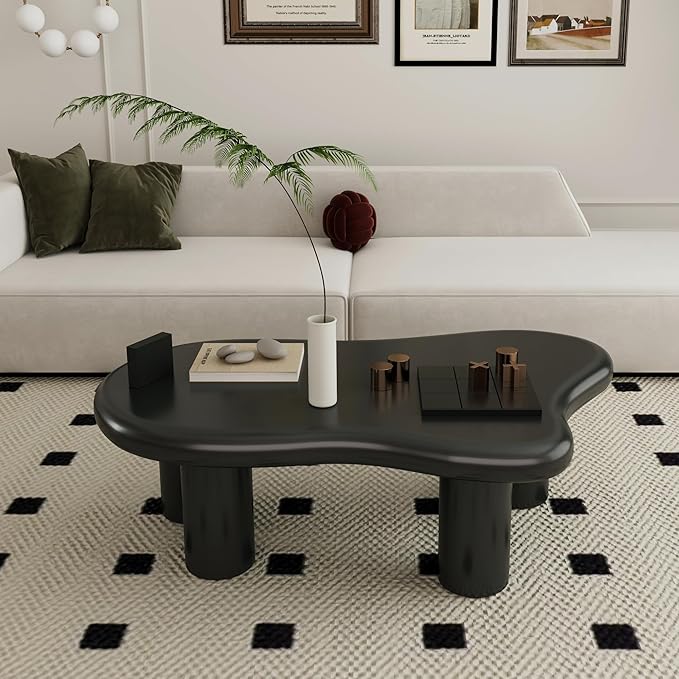 40 Inch Black Cloud Shaped Coffee Table for Living Room Matte Black