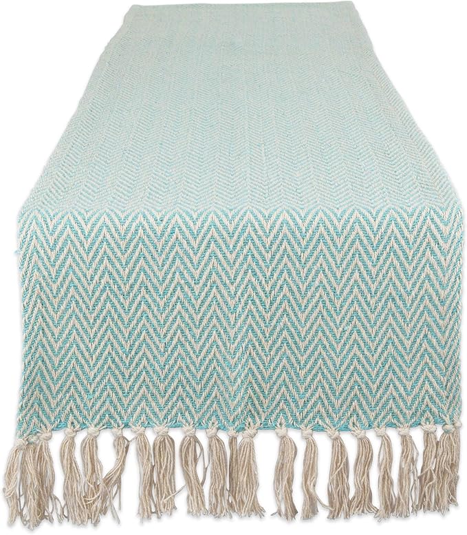 DII Woven Basic Tabletop Collection Chevron Table Runner, 15x72, Aqua