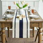 Artoid Mode Dark Blue Farmhouse Woven Rustic Table Runner, Seasonal Holiday Hollow Kitchen Dining Table Decoration for Home Party Decor 12x60 Inch