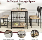 Dining Table Set for 4, Kitchen Table and 2 Chairs for 4 With Bench, Dining Table Set With Built in Wine Rack&Wine Glasses Holder, Storage Shelves for Small Space, Apartment, Kitchen, Rustic Brown