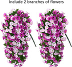 HyeFlora Artificial Fake Hanging Flowers Plants for Outdoor Outside, 2PCS Faux Silk Morning Glory Trailing Vines UV Resistant Look Real for Home Planter Porch Patio (Light Fuchsia+Fuchsia)