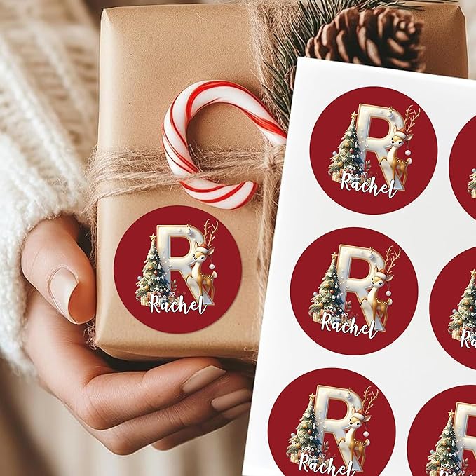 Personalized Christmas Stickers - Custom Name Waterproof Christmas Gift Tags for Gift Box Xmas Holiday Decorations Party Favors - 30 Stickers (Elk)