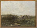 Floating Framed Landscape Canvas Wall Art, French Vintage Natural Country Cows Pictures Wall Decor Artwork, Farmhouse Oil Paintings Prints for Living Room Bedroom Home Decoration 8x10 inch