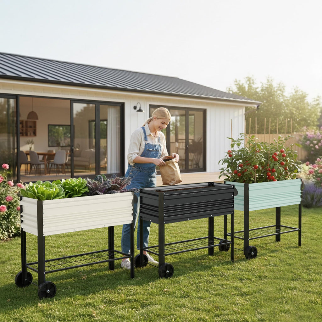 WORKPRO Galvanized Raised Garden Bed with Legs & Wheels, 37x14.6x31.6in, 400LB Capacity Elevated Planter Box for Garden, Backyard, Patio & Deck, Black
