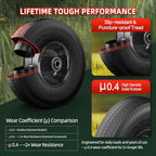 4.10/3.50-4 Tire and Wheel Flat Free,10-Inch Solid Wheel Replacement with 5/8 Extra 3/4 &1/2 Bearings,2.2" Offset Hub -Compatible with Hand Truck,Wheelbarrow,Dolly(Wave,Black)