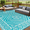 Waterproof Outdoor Rug 9x12 ft, Reversible Plastic Straw Mat, Large Floor Mat for Patio, Camping, Picnic, Backyard RV, Deck, Teal