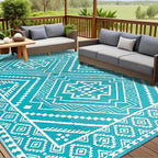 Waterproof Outdoor Rug 9x12 ft, Reversible Plastic Straw Mat, Large Floor Mat for Patio, Camping, Picnic, Backyard RV, Deck, Teal