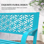 VINGLI 50" Outdoor Bench Metal with Floral Back, Garden Bench Front Porch Benches for Yard Patio Entryway Park, 800lb Capacity - Blue