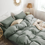 MooMee Bedding Duvet Cover Set 100% Washed Cotton Linen Like Textured Breathable Durable Soft Comfy (Heathered Green, Palatial King/Oversized King 120"x98")