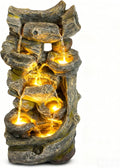 7-Tier Cascading Outdoor Fountain with LED Lights, 37.2" H Fountains and Waterfalls Realistic Tree Trunk for Garden, Patio, Yard Decor