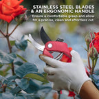 Nevlers 8" Red Bypass Pruning Shears for Gardening | Heavy Duty Garden Shears & Hand Pruners | Stainless Steel Plant Trimmer Blades w/ 8mm Cut Cap | Ergonomic Spring-Assisted Garden Clippers Handheld