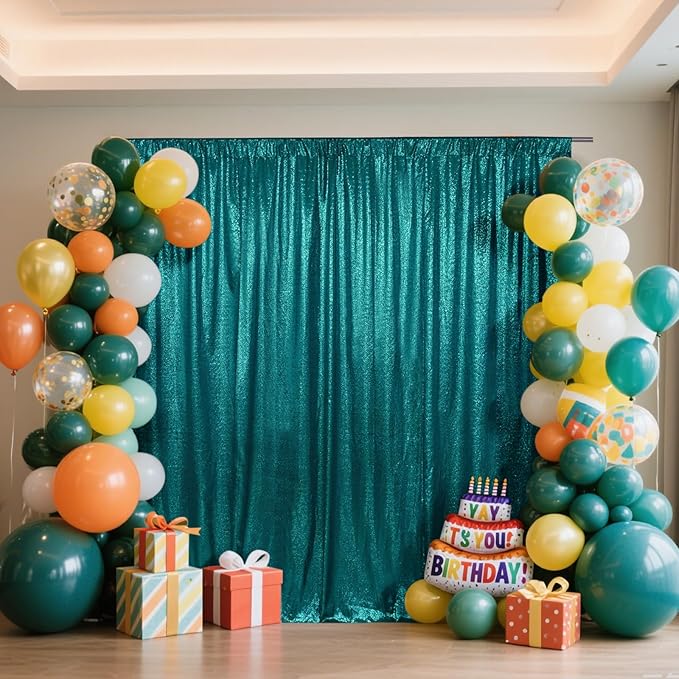 SquarePie Sequin Backdrop Curtain Not See Through Thick Glitter Background for Party 6FT x 6FT Teal