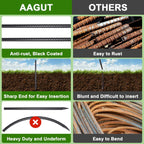 AAGUT Rebar Stakes 16 inch (34pcs) Heavy Duty 3/8” Ground Anchors Steel Garden Stakes Metal Straight Camping Tent Spikes with Chisel Point End for Hard Soil, Black Powder Coated