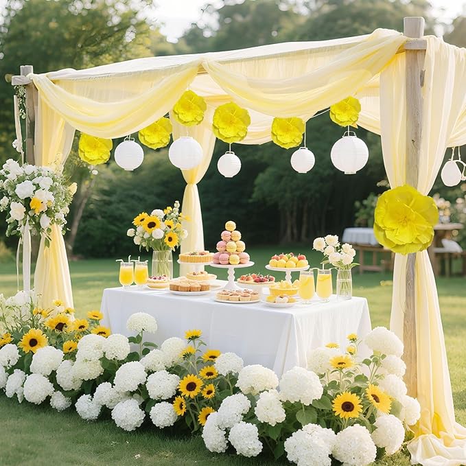 BRT Bearingshui Crepe Paper Flowers Decoration for Wall Total 9 Pcs, Artificial Flowers Backdrop for Wedding Decor Baby Bridal Shower Birthday Party, Yellow 3D Wall Flowers Decor